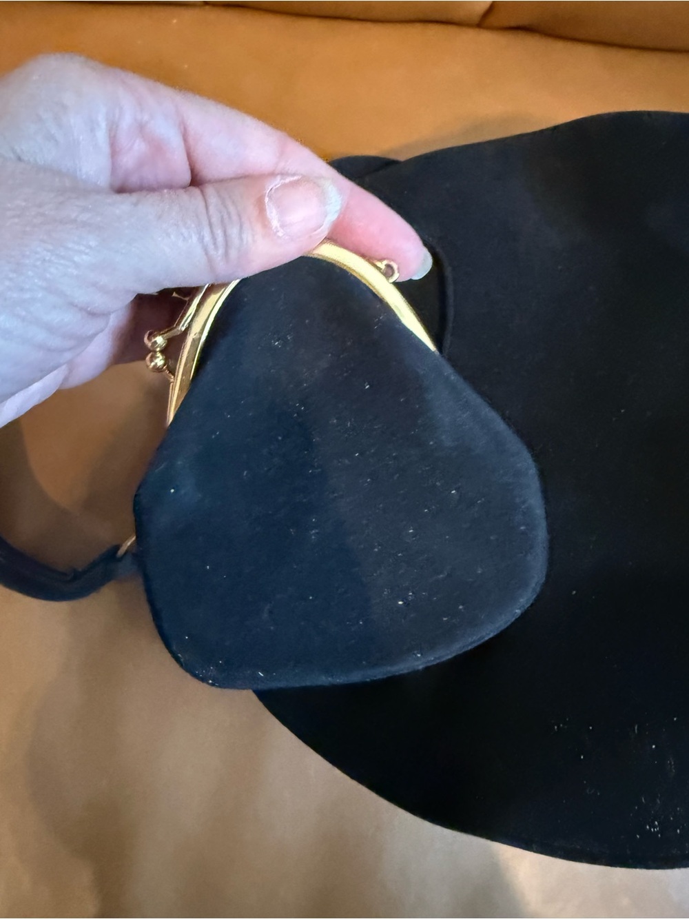 Koret Black Suede Top-Handle Satchel with Gold Clasp - Picture 5 of 8